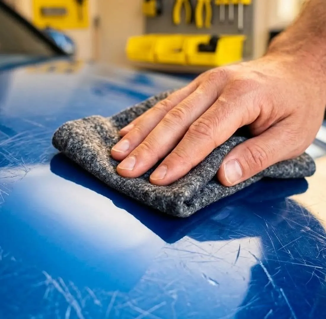 NanoPolix removing scratches from blue paint